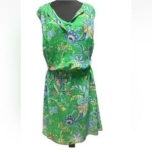 VIBRANT RALPH LAUREN BLOUSON STYLE L/S V NECK DRESS WITH MATCHING SLIP SIZE 16W